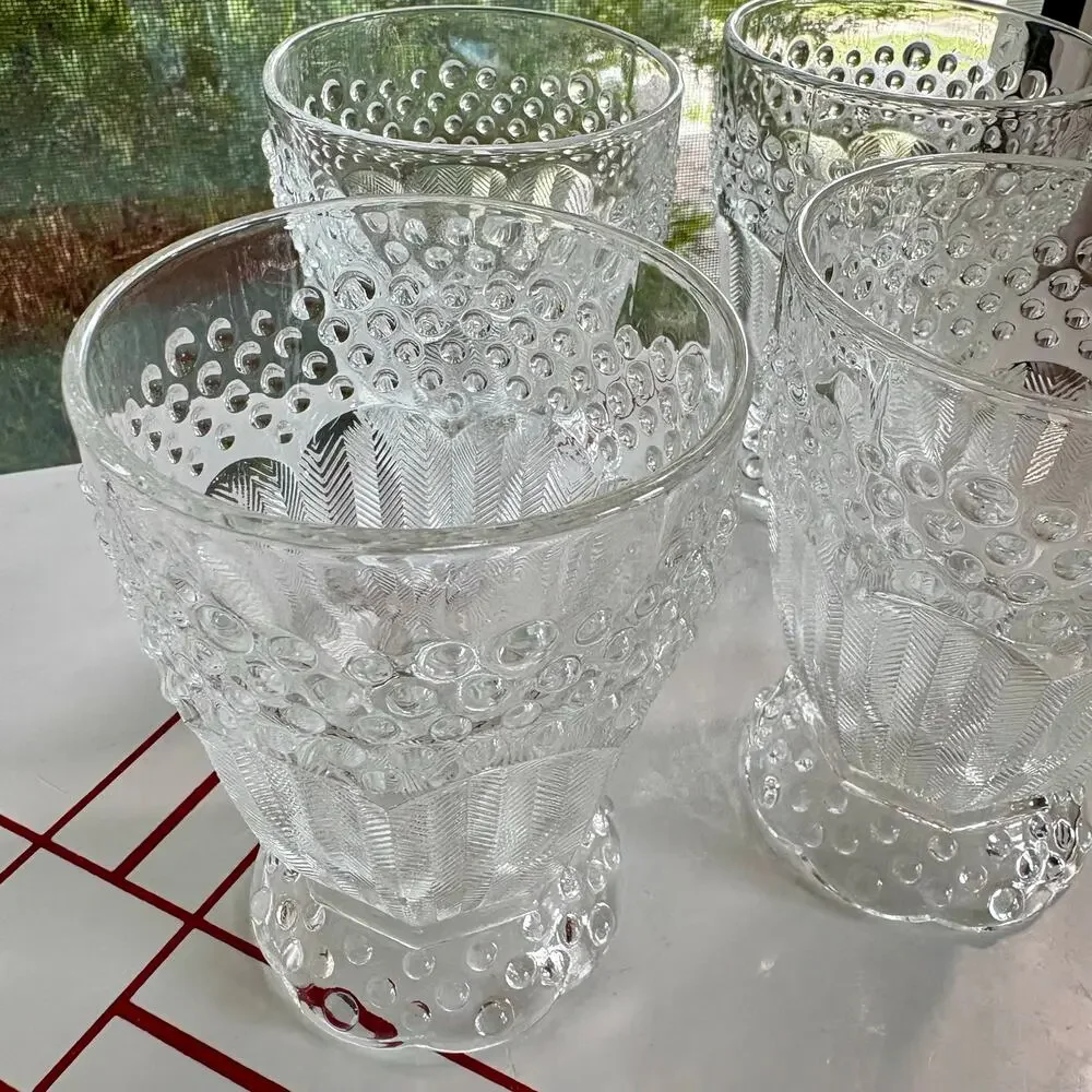 Vintage Gorham Emily’s Attic Clear Glass Tumblers Hobnail Herringbone set of 4